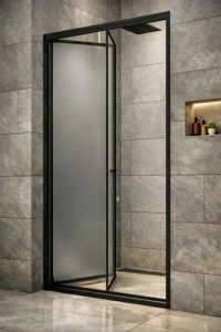 Duşakabin Ön Cephe Katlanır Akordiyon Kapı Siyah Buzlu Cam Yükseklik 190cm